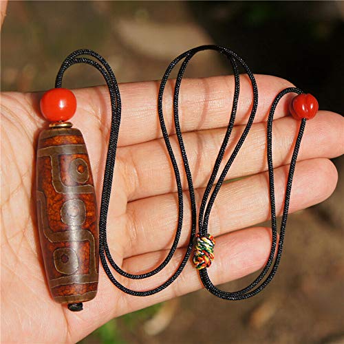 ZHIBO Real Natural Tibetano dzi Antiguo ágata 9 Ojos Totem Amuleto Colgante de los Granos 55 × 20 mm