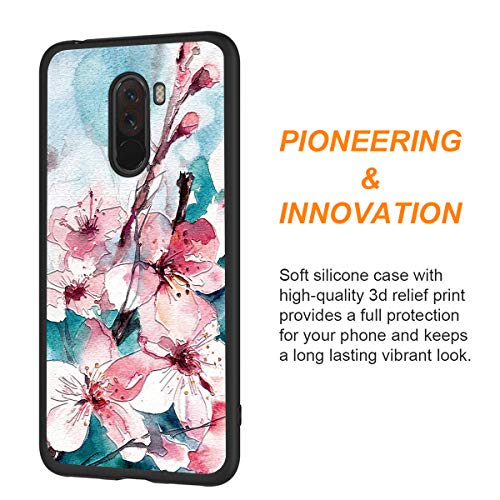 ZhuoFan Funda Xiaomi Pocophone F1 Cárcasa Silicona 3D Ultrafina Negra con Dibujos Diseño en Relieve Suave TPU Antigolpes de Protector Piel Case Fundas para Movil Xiao Mi PocophoneF1, Flores 5