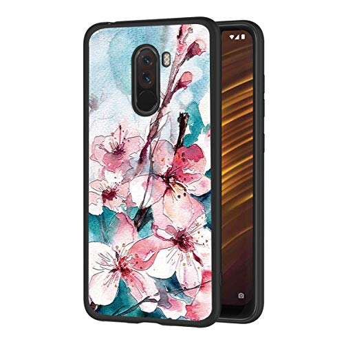 ZhuoFan Funda Xiaomi Pocophone F1 Cárcasa Silicona 3D Ultrafina Negra con Dibujos Diseño en Relieve Suave TPU Antigolpes de Protector Piel Case Fundas para Movil Xiao Mi PocophoneF1, Flores 5