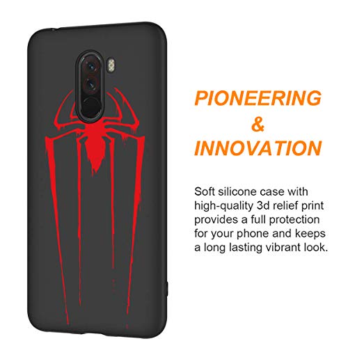 ZhuoFan Funda Xiaomi Pocophone F1 Cárcasa Silicona Ultrafina Negra con Dibujos Diseño Suave TPU Gel Antigolpes de Protector Piel Case Bumper Fundas para Movil Xiao mi PocophoneF1, Araña roja
