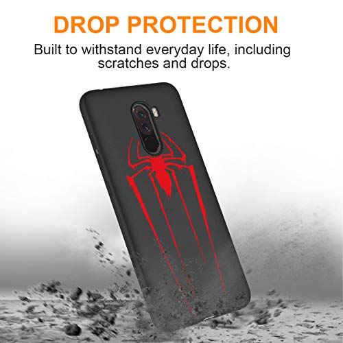 ZhuoFan Funda Xiaomi Pocophone F1 Cárcasa Silicona Ultrafina Negra con Dibujos Diseño Suave TPU Gel Antigolpes de Protector Piel Case Bumper Fundas para Movil Xiao mi PocophoneF1, Araña roja