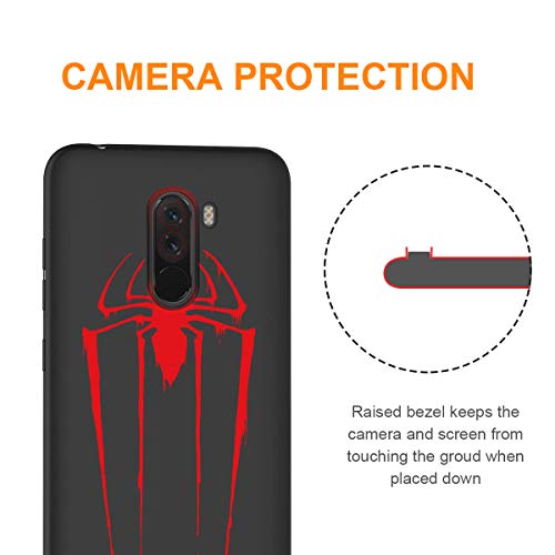 ZhuoFan Funda Xiaomi Pocophone F1 Cárcasa Silicona Ultrafina Negra con Dibujos Diseño Suave TPU Gel Antigolpes de Protector Piel Case Bumper Fundas para Movil Xiao mi PocophoneF1, Araña roja