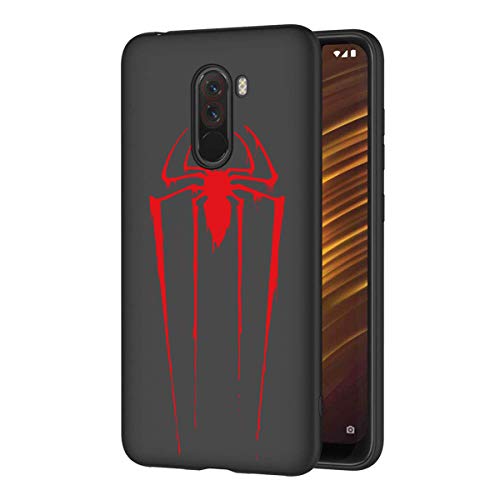 ZhuoFan Funda Xiaomi Pocophone F1 Cárcasa Silicona Ultrafina Negra con Dibujos Diseño Suave TPU Gel Antigolpes de Protector Piel Case Bumper Fundas para Movil Xiao mi PocophoneF1, Araña roja