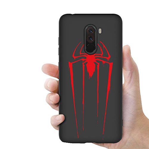 ZhuoFan Funda Xiaomi Pocophone F1 Cárcasa Silicona Ultrafina Negra con Dibujos Diseño Suave TPU Gel Antigolpes de Protector Piel Case Bumper Fundas para Movil Xiao mi PocophoneF1, Araña roja