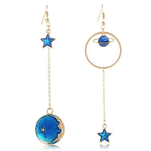 ZIYUMI 1pair Bohemian Pendant Moon Earth Asymmetrical Earring Set, Lady Pendant Earrings (Style 1)