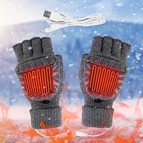 ZODOF Cold Heated Indoor Christmas Gloves Winter Protection Gloves Work Gloves Warm Knit Unisex USB Print Connection Gloves (Gray)