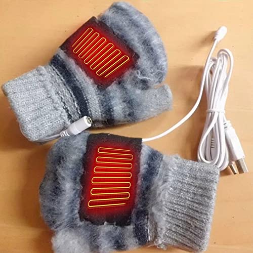 ZODOF Cold Heated Indoor Christmas Gloves Winter Protection Gloves Work Gloves Warm Knit Unisex USB Print Connection Gloves (Gray)