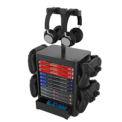 ZPL Multifuncional Juego Almacenamiento Torre PS5 Caja De Disco Estante A Tienda Auriculares Almacenamiento Encargarse De Almacenamiento Juego Tablero por PS5 PS4 Xbox Cambiar,Negro