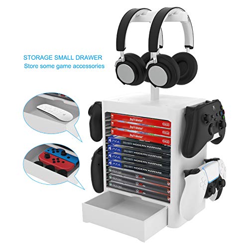 ZPL Multifuncional Juego Almacenamiento Torre PS5 Caja De Disco Estante A Tienda Auriculares Almacenamiento Encargarse De Almacenamiento Juego Tablero por PS5 PS4 Xbox Cambiar,Blanco