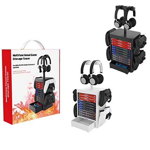 ZPL Multifuncional Juego Almacenamiento Torre PS5 Caja De Disco Estante A Tienda Auriculares Almacenamiento Encargarse De Almacenamiento Juego Tablero por PS5 PS4 Xbox Cambiar,Blanco