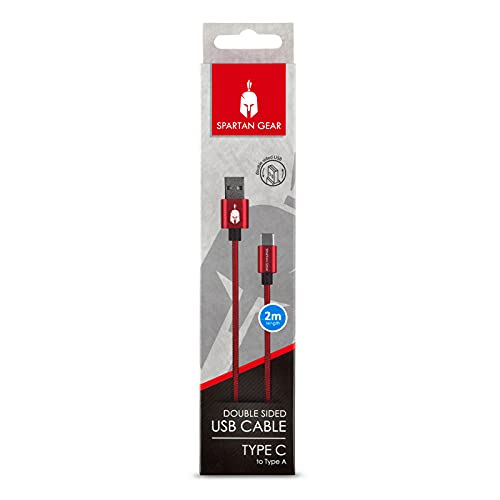 - Spartan Gear - Double Sided USB Cable (Type C) (length: 2m - Compatible with Playstation 5, Xbox Series X/S, tablet, mobile) (colour: Red) (PlayStation 5)