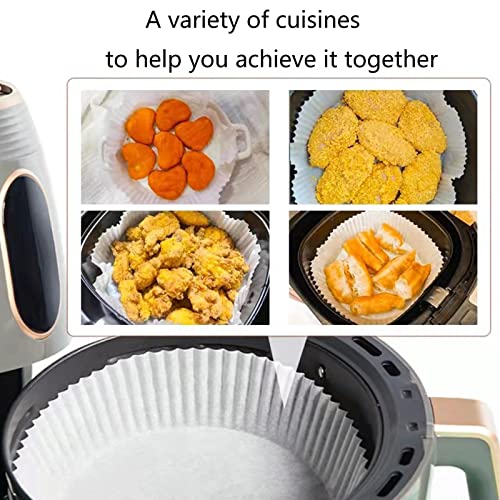 100Pcs Air Fryer Disposable Paper Liner with Silicone Brush, Air Fryer Parchment Paper, Basket Unperforated Round Parchment Paper Air Fryer Liners (White)