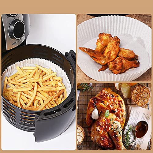 100Pcs Air Fryer Disposable Paper Liner with Silicone Brush, Air Fryer Parchment Paper, Basket Unperforated Round Parchment Paper Air Fryer Liners (White)