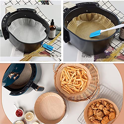 100Pcs Air Fryer Disposable Paper Liner with Silicone Brush, Air Fryer Parchment Paper, Basket Unperforated Round Parchment Paper Air Fryer Liners (White)