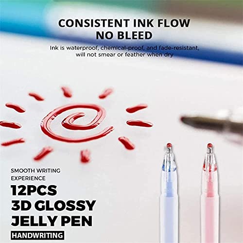12Pack 3D Jelly Ink Pen Set,Sparkled Assorted Colors Gel Pens,Highlighters Glitter Gel Pens DIY Fluorescent Painting Pen for Drawing Marks,Writing