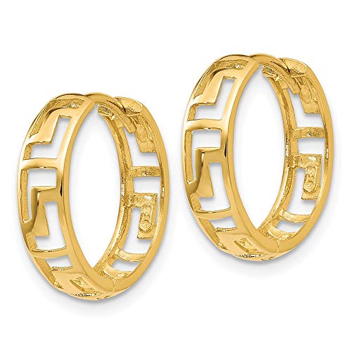 14k Yellow Gold Greek Key Hinged Hoop Earrings