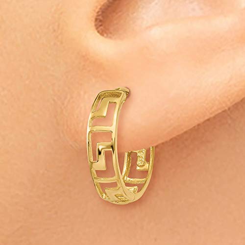 14k Yellow Gold Greek Key Hinged Hoop Earrings