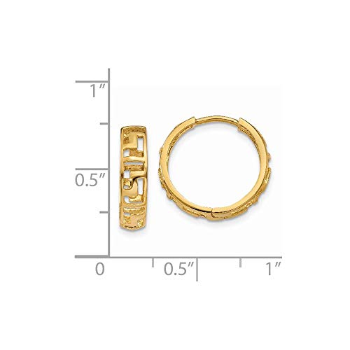 14k Yellow Gold Greek Key Hinged Hoop Earrings