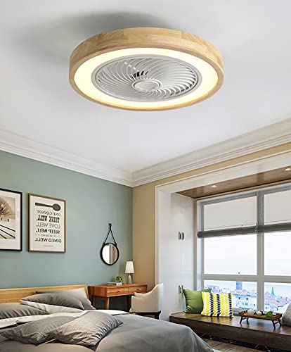 19.7 Inch Ceiling Fan Modern Round LED Ceiling Fan Light Kit Dimmable Semi Flush Mount Lighting Fixture With Remote, 3 Color 3 Speed Adjustable, Invisible Blades For Bedroom Farmhouse Living Room