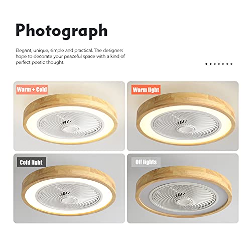 19.7 Inch Ceiling Fan Modern Round LED Ceiling Fan Light Kit Dimmable Semi Flush Mount Lighting Fixture With Remote, 3 Color 3 Speed Adjustable, Invisible Blades For Bedroom Farmhouse Living Room