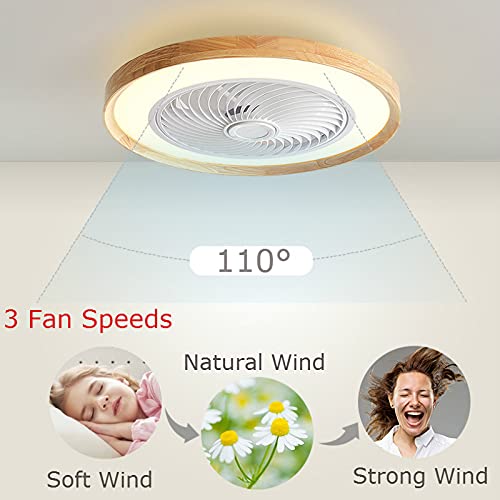 19.7 Inch Ceiling Fan Modern Round LED Ceiling Fan Light Kit Dimmable Semi Flush Mount Lighting Fixture With Remote, 3 Color 3 Speed Adjustable, Invisible Blades For Bedroom Farmhouse Living Room