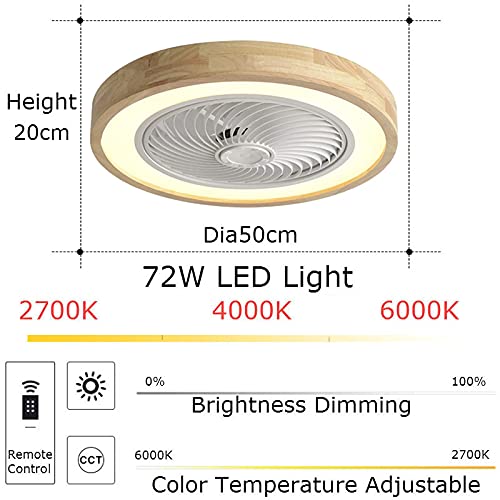 19.7 Inch Ceiling Fan Modern Round LED Ceiling Fan Light Kit Dimmable Semi Flush Mount Lighting Fixture With Remote, 3 Color 3 Speed Adjustable, Invisible Blades For Bedroom Farmhouse Living Room
