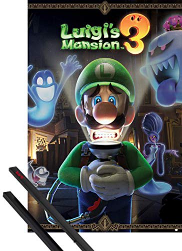 1art1 Super Mario Póster (91x61 cm) Luigi's Mansion 3 You'Re In For A Fright Y 1 Lote De 2 Varillas Negras