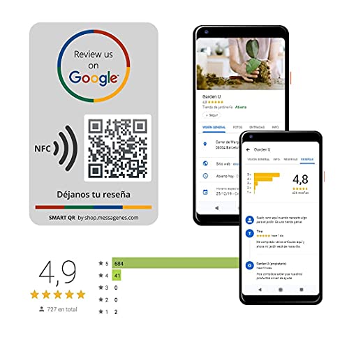 2 x pegatinas Google QR y NFC | Valoraciones en 1 Clic | Aumenta reseñas en Google de tu Negocio | con QR dinámico reutilizable | Para pegar en mostrador pared ventana de tu establecimiento
