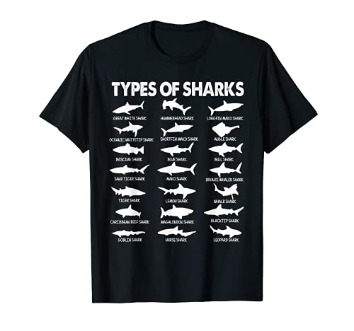 21 Types of Sharks - 21 tipos de tiburones marina marino Camiseta