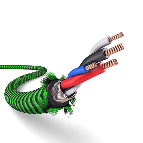 2X 4m de Cable de Carga de Nylon PS4 para el Controlador de la Playstation 4, Cable Micro USB, Cable de Carga Micro USB, Micro USB, Funda de Tela, Enchufe de Aluminio, Verde-Negro