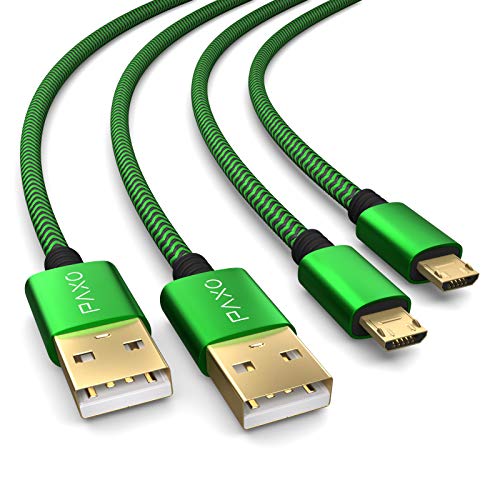 2X 4m de Cable de Carga de Nylon PS4 para el Controlador de la Playstation 4, Cable Micro USB, Cable de Carga Micro USB, Micro USB, Funda de Tela, Enchufe de Aluminio, Verde-Negro
