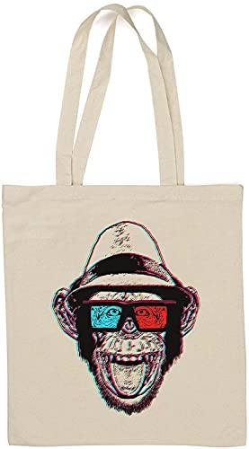 3D Cinema Monkey Retro Graphic Bolso Tote de algodón Natural Blanco One Size