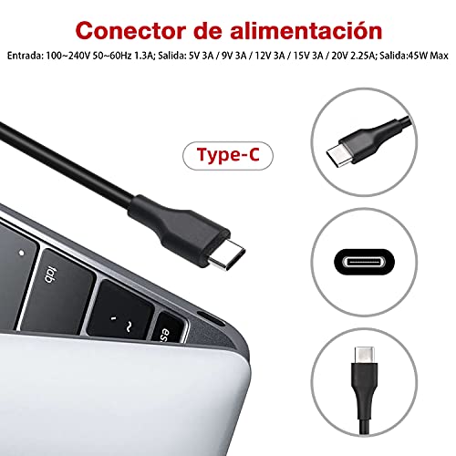 45W USB-C Type C Cargador Adaptador Portátil para HP Spectre X2 X360 13 15 13-ac023dx 13-ac033dx; HP Chromebook X360 11 13 14 14-ca051wm 14-ca061dx 14-ca052wm 14-ca091wm 860210-850 815049-001