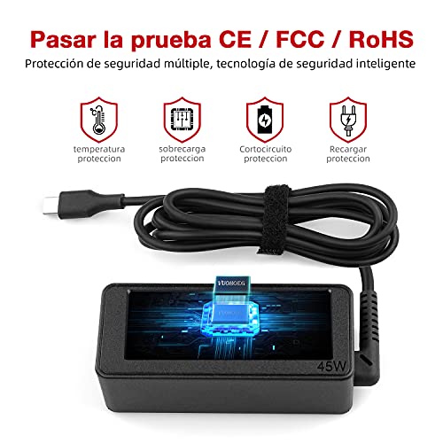 45W USB-C Type C Cargador Adaptador Portátil para HP Spectre X2 X360 13 15 13-ac023dx 13-ac033dx; HP Chromebook X360 11 13 14 14-ca051wm 14-ca061dx 14-ca052wm 14-ca091wm 860210-850 815049-001