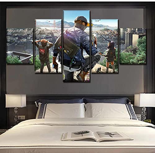 5 paneles con imagen modular enmarcada Impresión de lienzo Pintura Un juego Juego Watch Dogs 2 póster de papel Arte de la pared Decoración del hogar 150x80cm