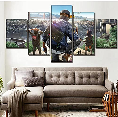 5 paneles con imagen modular enmarcada Impresión de lienzo Pintura Un juego Juego Watch Dogs 2 póster de papel Arte de la pared Decoración del hogar 150x80cm