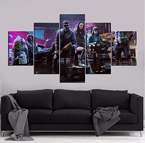 5 piezas con HD enmarcado Watch Dogs 2 carteles de juegos pintura para cuadros de sala de estar al por mayor decoración del hogar 150x80cm