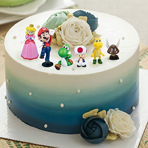 6 Piezas Super Mario Cake Topper Hanel-Super Mario Tarta Decoración Niños Mini Muñeca Hecha a Mano Shower Fiesta Cumpleaños Pastel Decoración Suministros