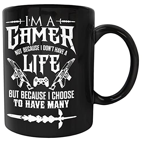 6TN Gamer Mug - Taza con texto en inglés "Im A Gamer I Choose Many Lives - Taza negra