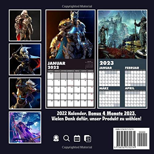 Action-RPG Spiele Kalender 2022: Spiele Kalender 2022 | Bonus 4 Monate 2023. Kalender 2022 mit Notizen, Monatlicher quadratischer Kalender