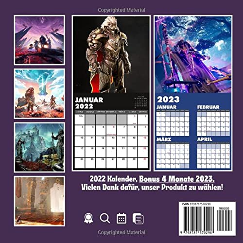 Action-RPG Spiele Kalender 2022: Spiele Kalender 2022 | Bonus 4 Monate 2023. Kalender 2022 mit Notizen, Monatlicher quadratischer Kalender