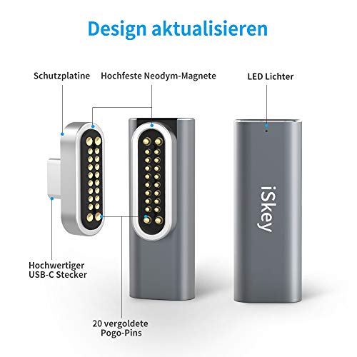 Adaptador magnético USB C de 20 pines, conector tipo C, compatible con USB pd de 100 W de carga rápida, transferencia de datos de 10 GBP/s y salida de vídeo 4K a 60 Hz, compatible con tipo C.