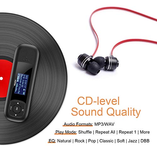 AGPTEK 8GB Reproductor MP3 Portátil USB con Pantalla LCD de 1 Pulgadas, Memoria USB con FM, Grabación, Negro