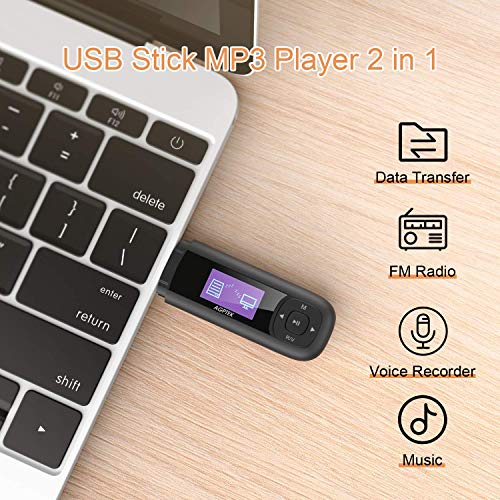 AGPTEK 8GB Reproductor MP3 Portátil USB con Pantalla LCD de 1 Pulgadas, Memoria USB con FM, Grabación, Negro