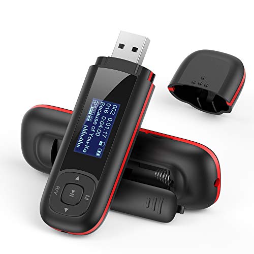 AGPTEK 8GB Reproductor MP3 Portátil USB con Pantalla LCD de 1 Pulgadas, Memoria USB con FM, Grabación, Negro