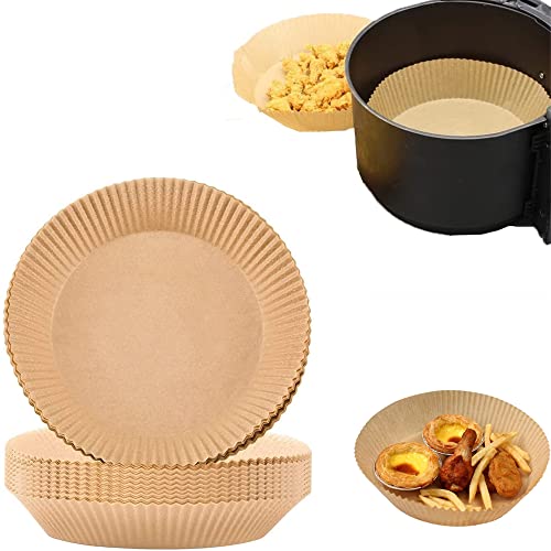 Air Fryer Disposable Paper Liner, Air Fryer Parchment Paper Liners, Non-stick Wood Pulp Steamer Round Paper, Baking Paper for Baking Roasting Microwave (6.3in, Wood-50pcs)