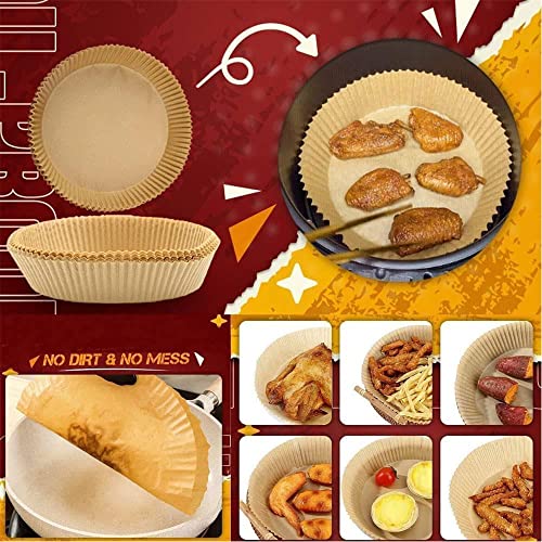Air Fryer Disposable Paper Liner, Air Fryer Parchment Paper Liners, Non-stick Wood Pulp Steamer Round Paper, Baking Paper for Baking Roasting Microwave (6.3in, Wood-50pcs)