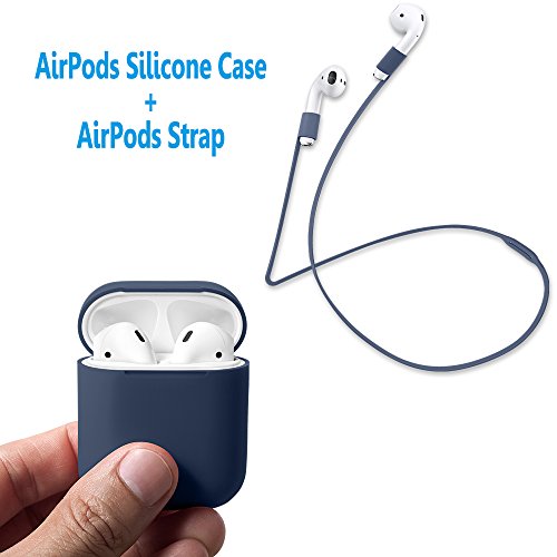 AirPods Case Protective, FRTMA Silicone Skin Case with Sport Strap for Apple AirPods (Midnight Blue)