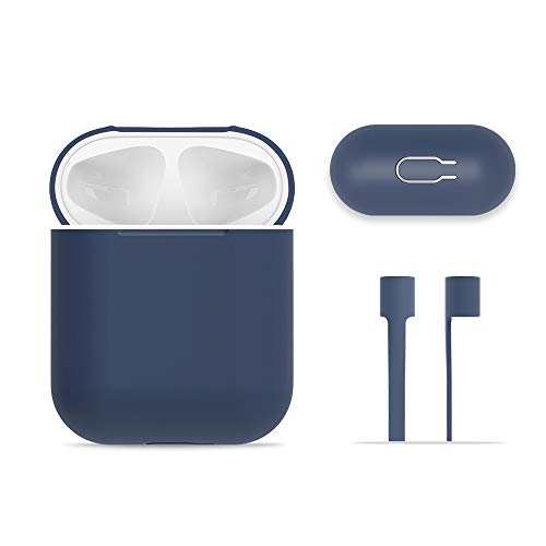 AirPods Case Protective, FRTMA Silicone Skin Case with Sport Strap for Apple AirPods (Midnight Blue)