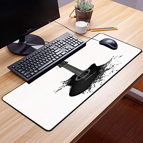 Alfombrilla Goma Antideslizante para ratón,Guitarra, Instrumento Musical Monocromo con Cuerdas Salpicaduras de Color acústico Creative Outlet,Lavable, con diseños, para Gamers, PC y Portátil60x35 cm